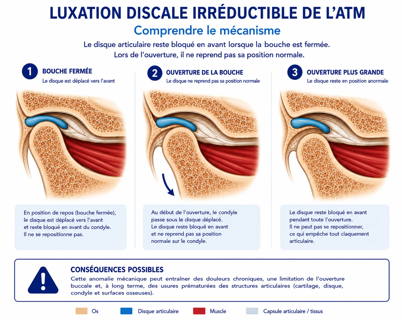Luxation discale irréductible de l’ATM : comprendre le mécanisme, schéma explicatif